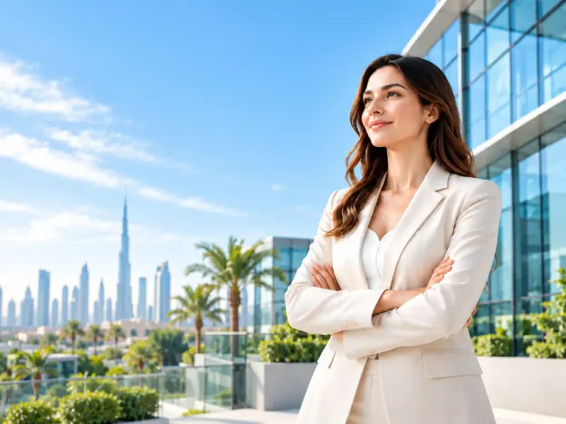 Business owner standing in front of the Dubai skyline
